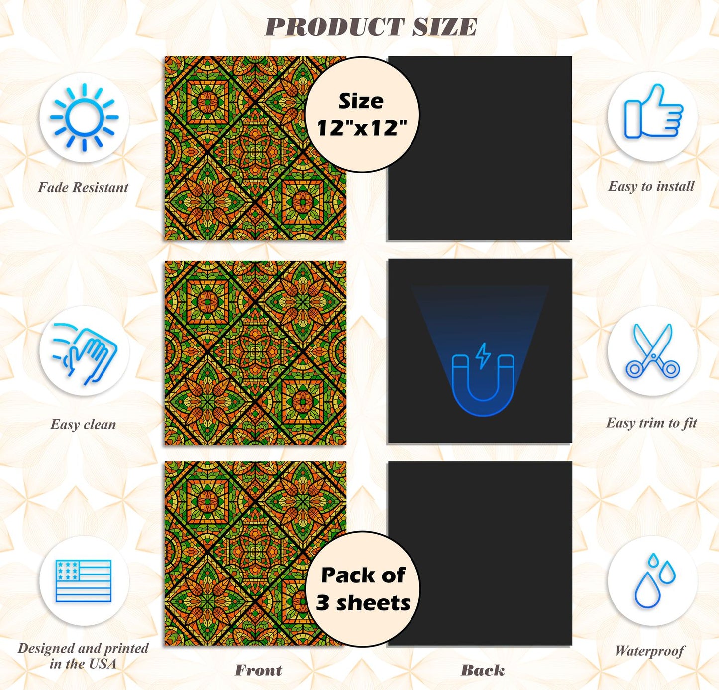 Deluxe School Locker Magnetic Wallpaper - Pack of 3 Sheets - Geometric (vg 022)