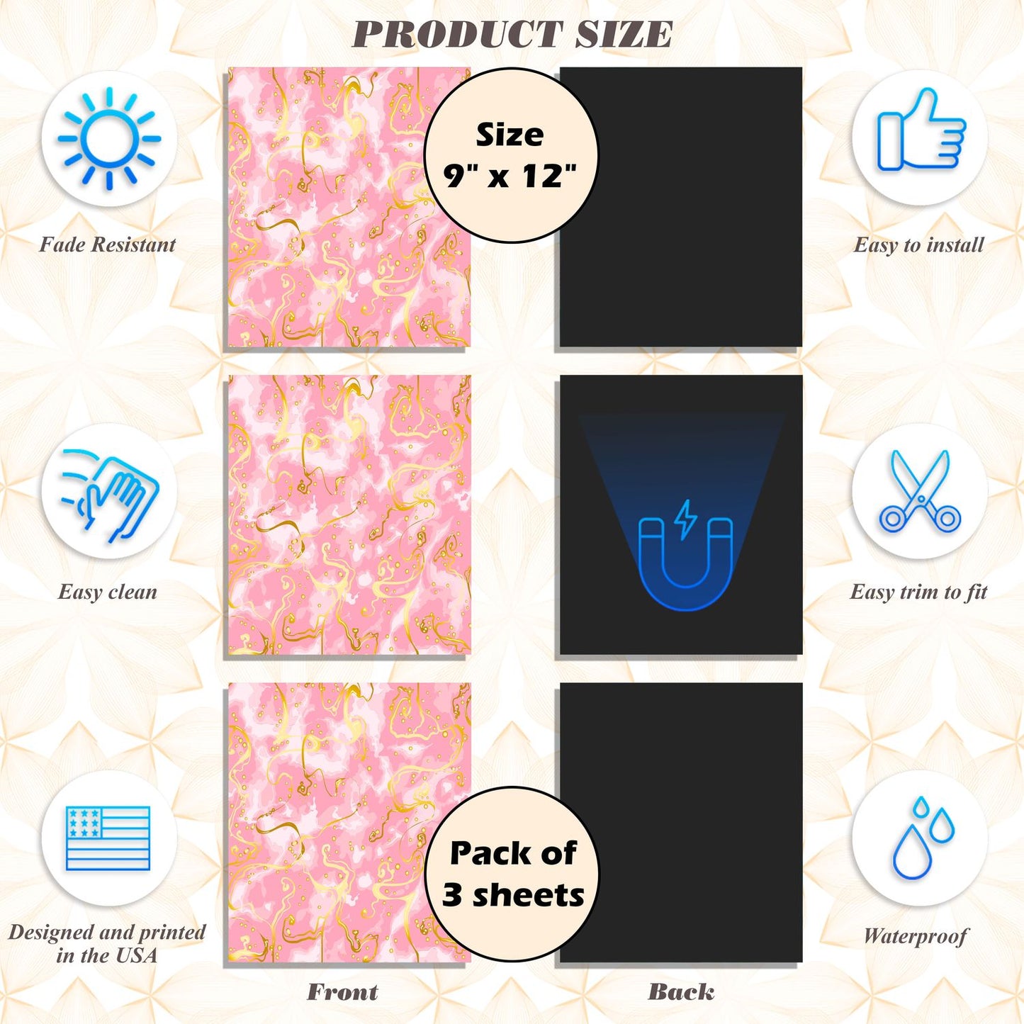 Magnetic Locker Wallpaper (Full sheet Magnetic) - Remove & Reuse Decorative Vinyl - Pack of 3 Sheets (Marble) (vg 030)