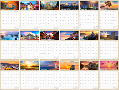 2026 - 2027 Wall Calendar Spiral-bound Twin-Wire Binding - 18 Months Planner - Large Ruled Blocks with Julian Dates - (Sunset&Sunrise)