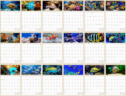 2026 - 2027 Wall Calendar Spiral-bound Twin-Wire Binding - 18 Months Planner - Large Ruled Blocks with Julian Dates - (Tropical Fishes)