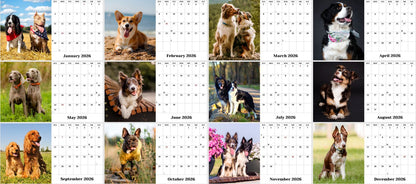 2026-12 Months Desk Calendar Desktop Planner with To-Do List (Dogs)