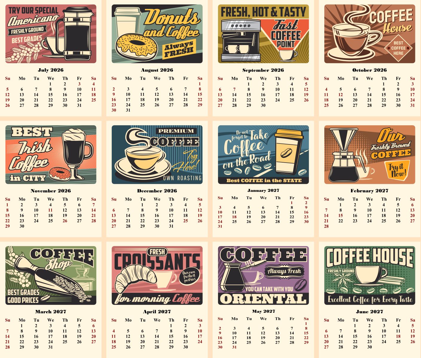 2027 CD-Style Desk Calendar 12 Months Calendar (Coffee)