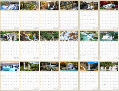 2026 - 2027 Wall Calendar Spiral-bound Twin-Wire Binding - 18 Months Planner - Large Ruled Blocks with Julian Dates - (Waterfalls)