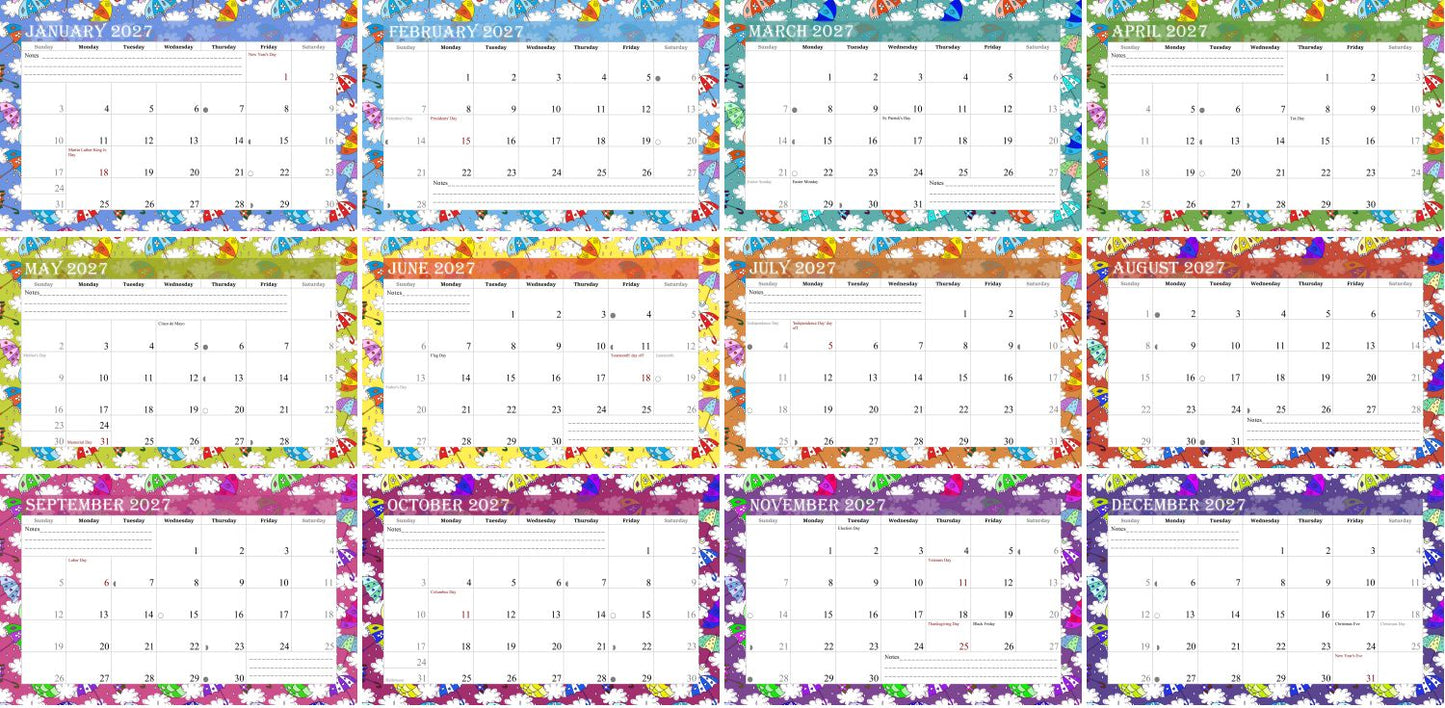 2027 Photo Frame Wall Spiral-bound Calendar (Add Your Own Photos) - 12 Months Desktop/Wall Calendar/Planner - (Edition #14)