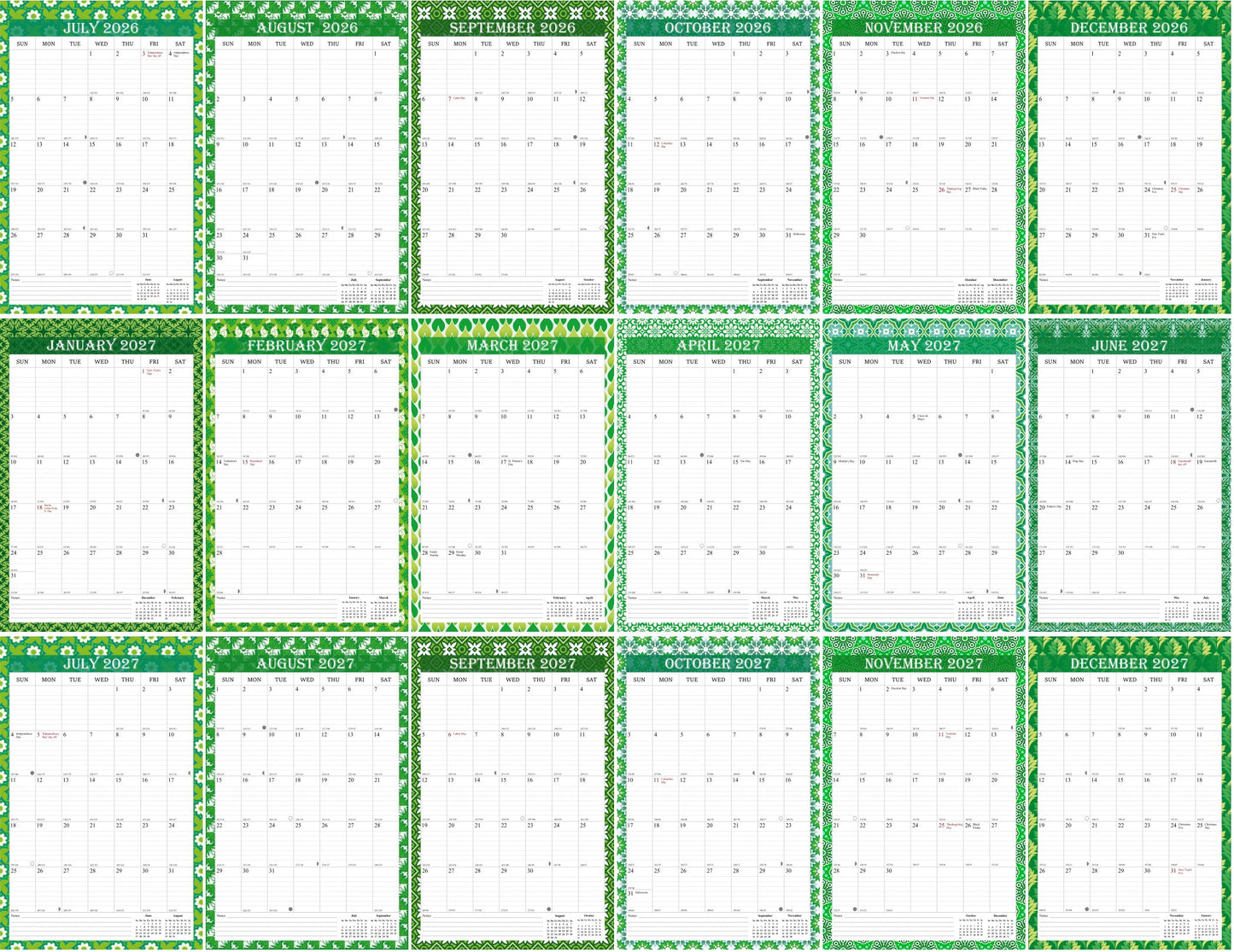 2026-2027 Wall Calendar Spiral-bound Twin-Wire Binding - 18 Months 8.5" x 11" 013