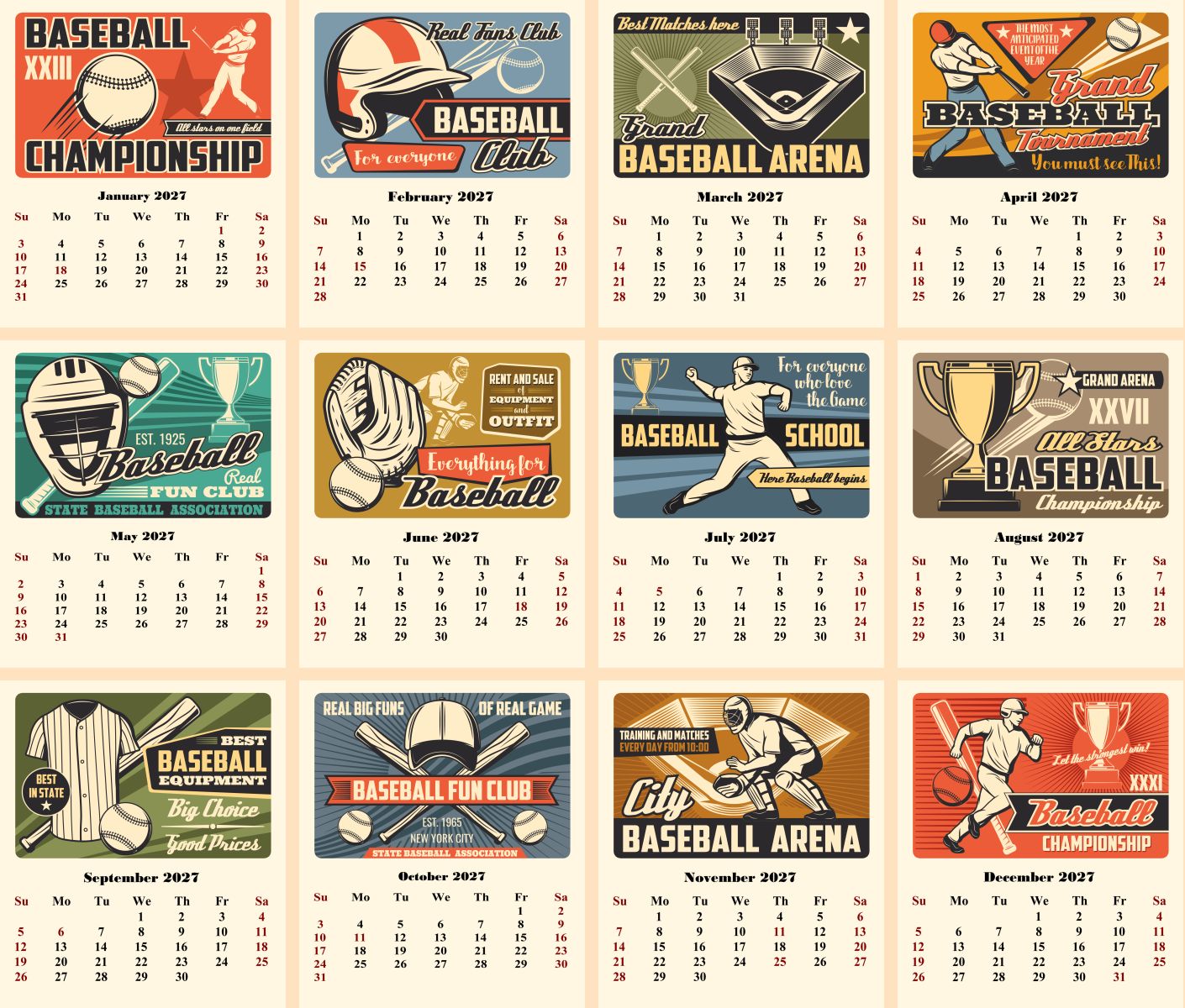 2027 CD-Style Desk Calendar 12 Months Calendar (Baseball)