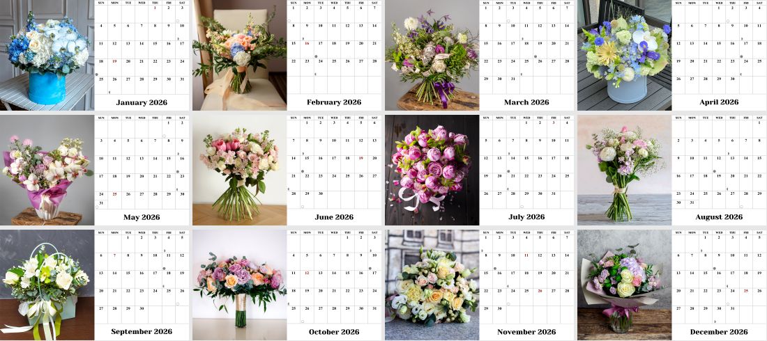 2026-12 Months Desk Calendar Desktop Planner with To-Do List (Bouquets)