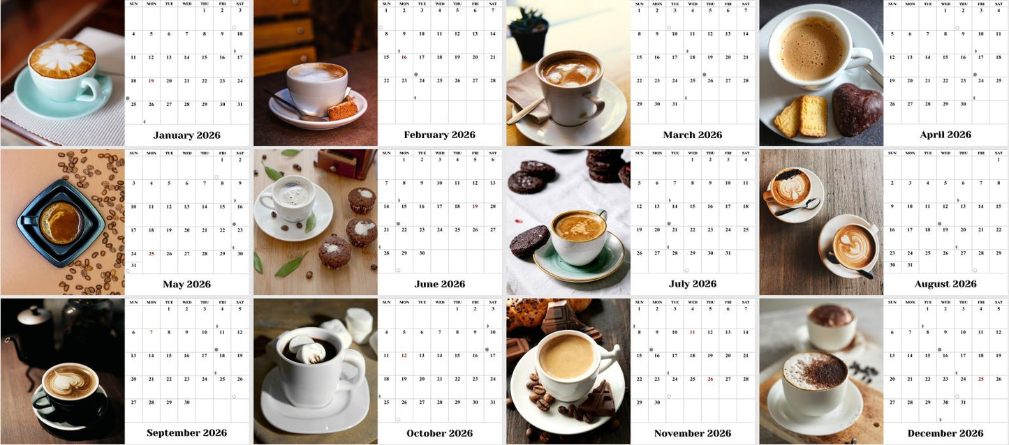 2026-12 Months Desk Calendar Desktop Planner with To-Do List (Coffee Time)