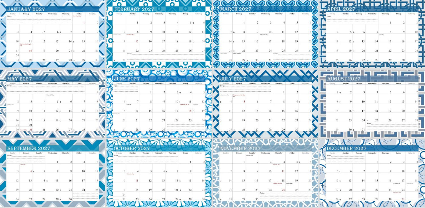 2027 Photo Frame Wall Spiral-bound Calendar (Add Your Own Photos) - 12 Months Desktop/Wall Calendar/Planner - (Edition #04)