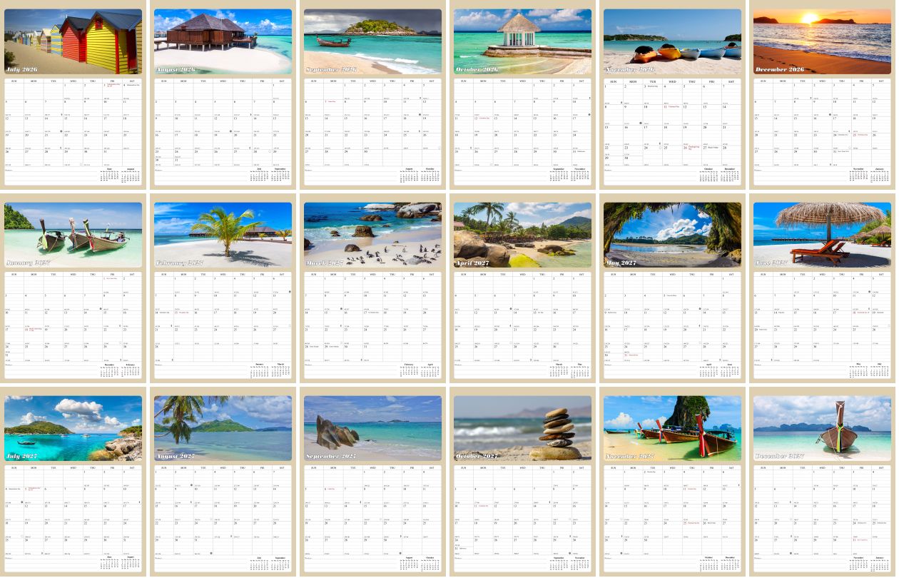 2026 - 2027 Calendar Magnetic Peel & Stick 18 Months Planner 8.5" x 11" Beaches