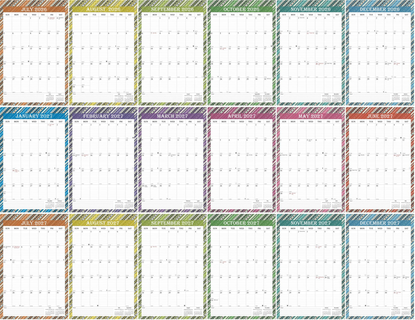 2026-2027 Wall Calendar Spiral-bound Twin-Wire Binding - 18 Months 8.5" x 11" 011