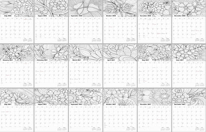 2026 - 2027 Wall Coloring Calendar Spiral-bound Twin-Wire Binding - 18 Months Planner - Large Ruled Blocks with Julian Dates - (Flowers)