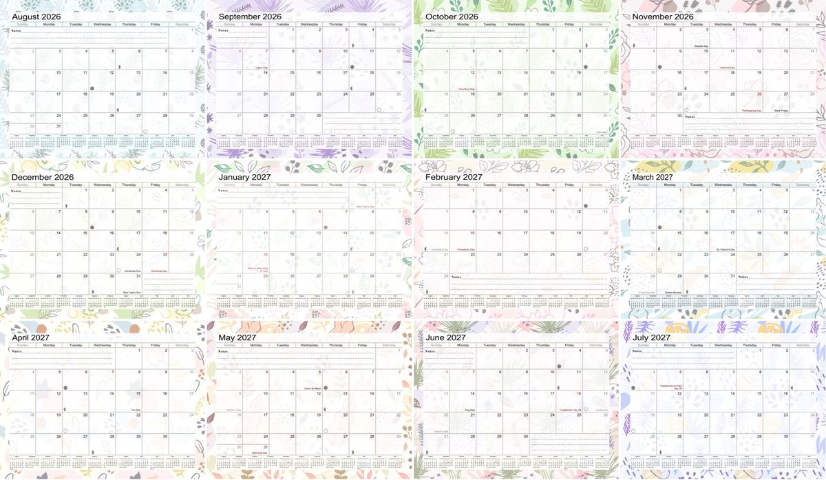 2026 - 2027 Academic Year 12 Months Student Calendar / College Planner for 3-Ring Binder, Desk or Wall -School Supplies - Made in USA - Edition v001)