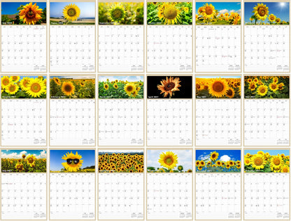 2026 - 2027 Wall Calendar Spiral-bound Twin-Wire Binding - 18 Months Planner - Large Ruled Blocks with Julian Dates - (Sunflowers)