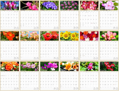 2026 - 2027 Wall Calendar Spiral-bound Twin-Wire Binding - 18 Months Planner - Large Ruled Blocks with Julian Dates - (Flowers)
