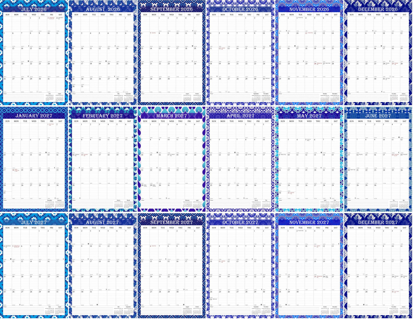 2026-2027 Wall Calendar Spiral-bound Twin-Wire Binding - 18 Months 8.5" x 11" 014