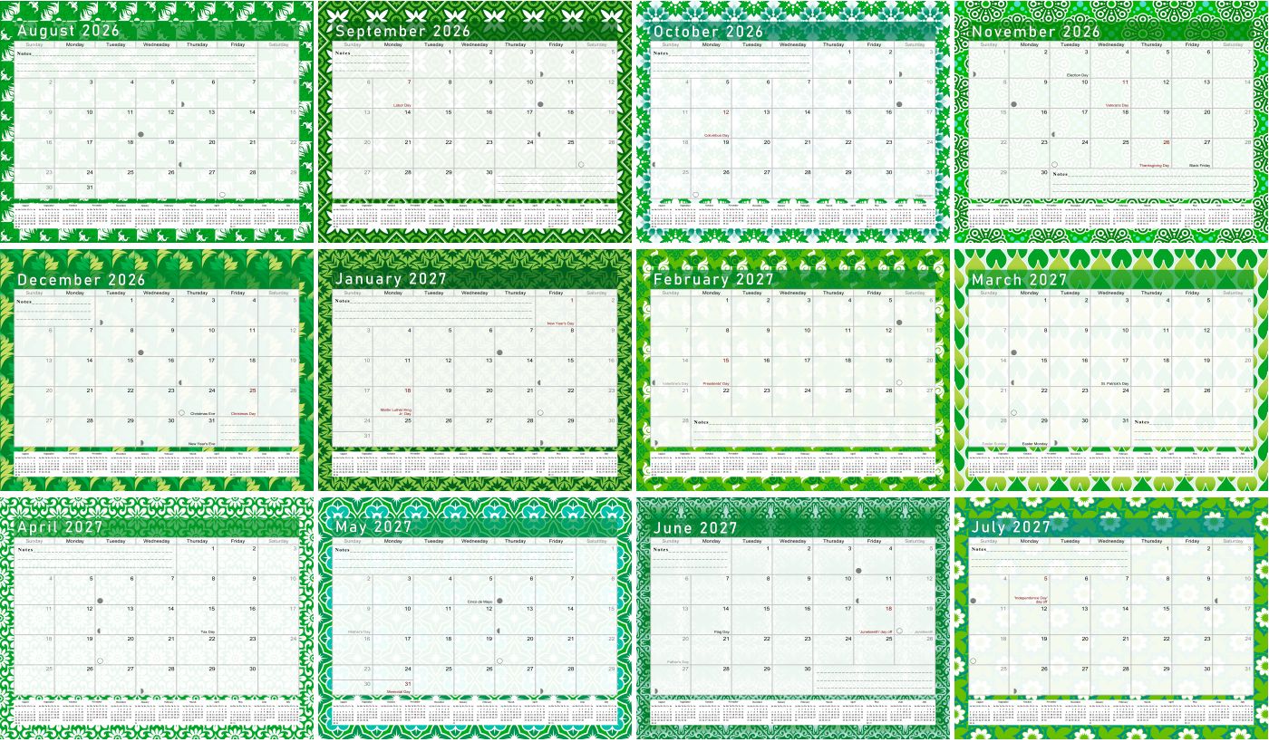 2026 - 2027 Academic Year 12 Months Student Calendar / College Planner for 3-Ring Binder, Desk or Wall -School Supplies - Made in USA (Edition #016)