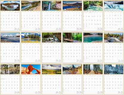 2026 - 2027 Wall Calendar Spiral-bound Twin-Wire Binding - 18 Months Planner - Large Ruled Blocks with Julian Dates - (National Parks)