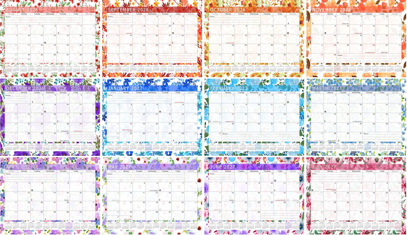 2026 - 2027 Academic Year 12 Months Student Calendar 3-Ring Binder (Edition #020)