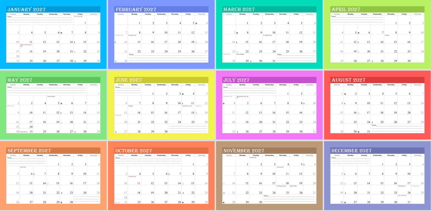 Personalized Custom 12 Months Calendar 2027 Collecting Memories Wall/Desktop/Planner Spiral-bound Mini 8.5x11 Inch (Add Your Own Photos) - Customized For Home, Office, Party, Birthday, Christmas Gift - Made in USA (Edition #05)