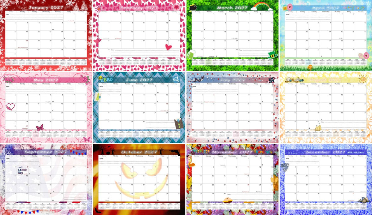 2026 - 2027 Student Calendar/Planner for 3-Ring Binder, Desk, or Wall - v029