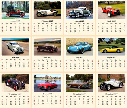 2027 CD-Style Desk Calendar 12 Months Calendar (Classic Cars)