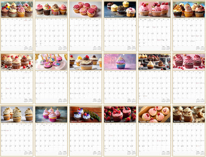 2026 - 2027 Wall Calendar Spiral-bound Twin-Wire Binding - 18 Months Planner - Large Ruled Blocks with Julian Dates - (Cupcakes)