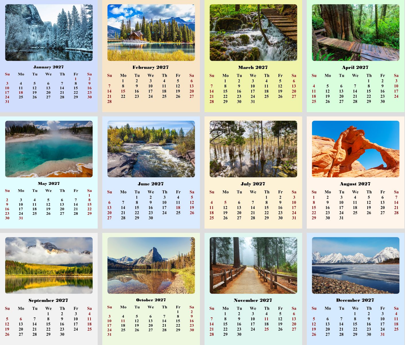 2027 CD-Style Desk Calendar 12 Months Calendar (National Parks)