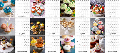2026-12 Months Desk Calendar Desktop Planner with To-Do List (Cupcakes)