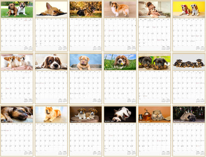2026 - 2027 Wall Calendar Spiral-bound Twin-Wire Binding - 18 Months Planner - Large Ruled Blocks with Julian Dates - (Dogs)