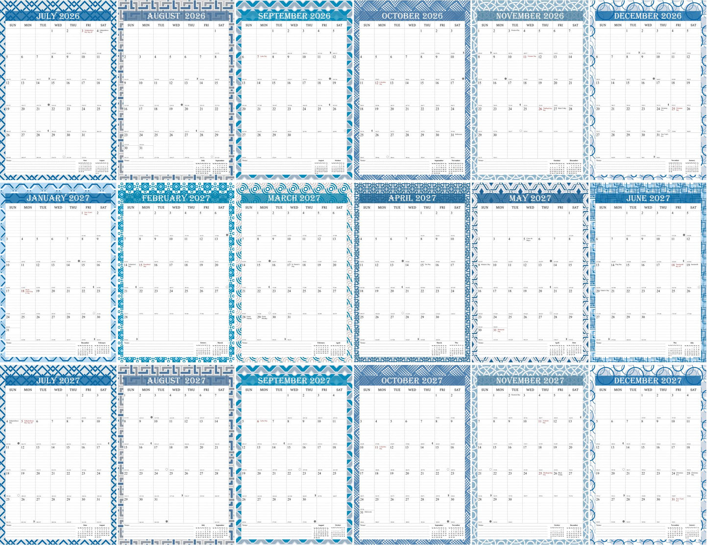 2026-2027 Wall Calendar Spiral-bound Twin-Wire Binding - 18 Months 8.5" x 11" 03