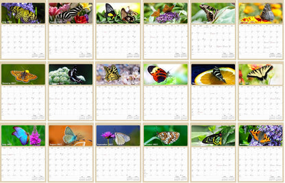 2027 Wall Calendar Spiral-bound Twin-Wire Binding - 12 Months Planner - Large Ruled Blocks with Julian Dates - (Butterfly)
