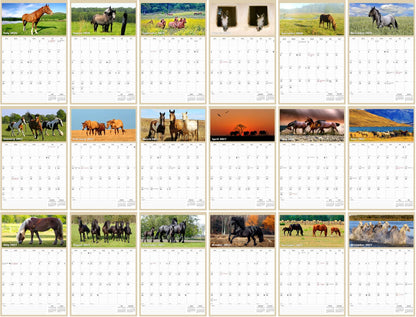 2026 - 2027 Wall Calendar Spiral-bound Twin-Wire Binding - 18 Months Planner - Large Ruled Blocks with Julian Dates - (Horses)