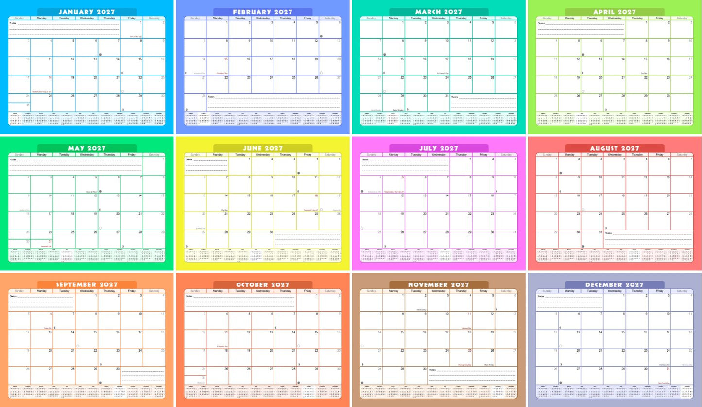 2027 Monthly Magnetic/Desk Calendar - 12 Months Desktop/Wall Calendar/Planner - (Edition #07)