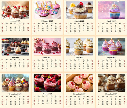 2027 CD-Style Desk Calendar 12 Months Calendar (Cupcakes)