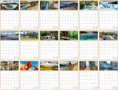 2025 - 2026 Wall Calendar Spiral-bound Twin-Wire Binding - 18 Months Planner - Large Ruled Blocks with Julian Dates - (National Parks)