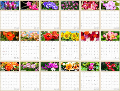 2025 - 2026 Wall Calendar Spiral-bound Twin-Wire Binding - 18 Months Planner - Large Ruled Blocks with Julian Dates - (Flowers)