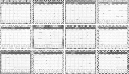 2023-2024 Academic Year 12 Months Student Calendar/Planner in Protective Sleeve for 3-Ring Binder, Desk or Wall - Black&White -v014
