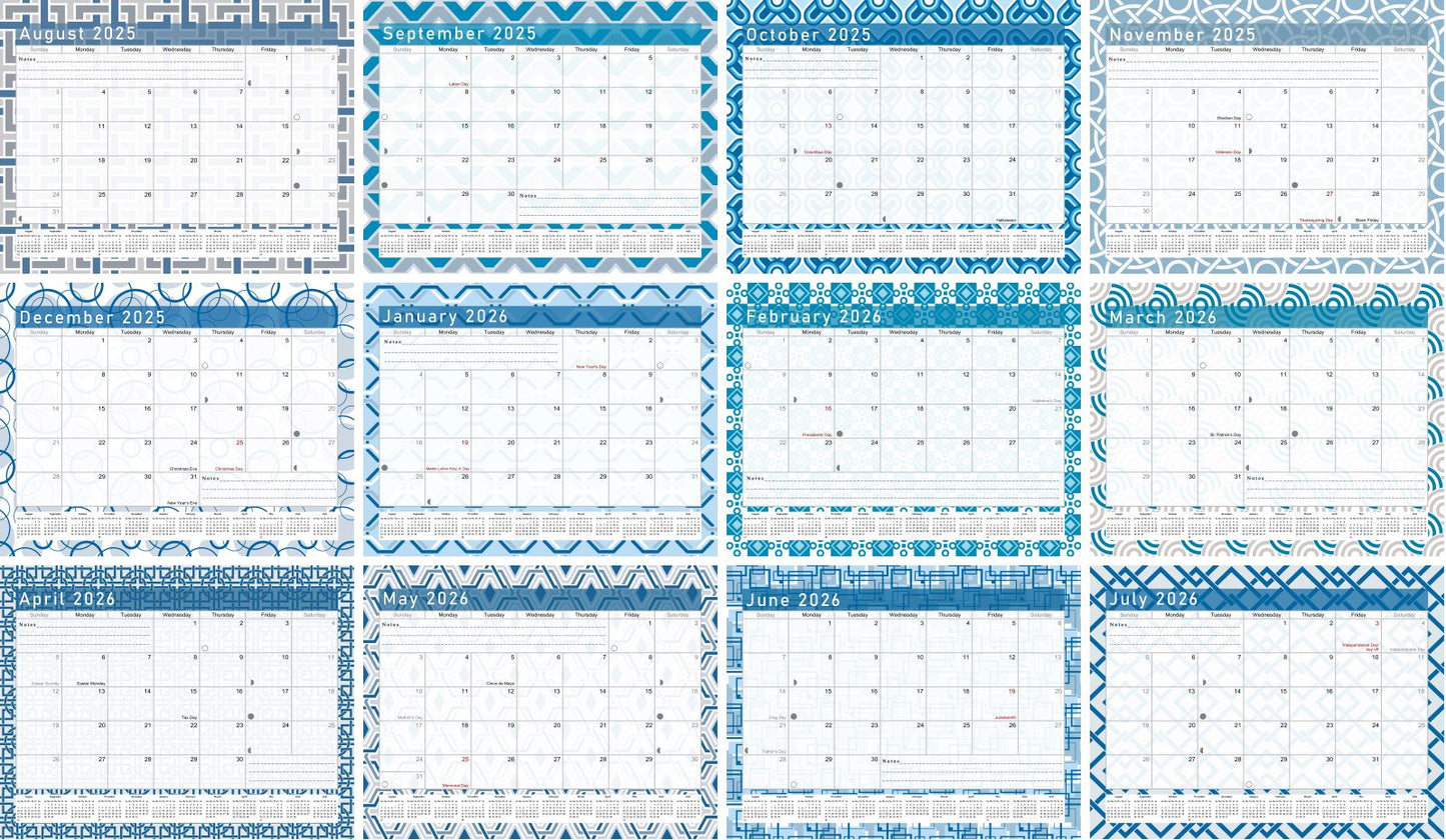 2025 - 2026 Academic Year 12 Months Student Calendar / College Planner for 3-Ring Binder, Desk or Wall -School Supplies - Made in USA -v014