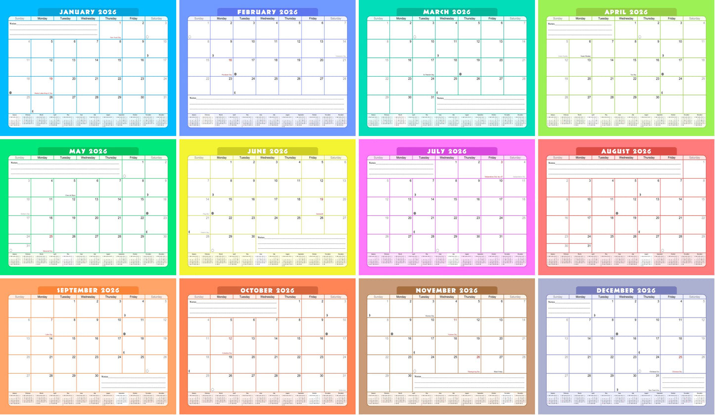 2025 - 2026 Student Calendar/Planner for 3-Ring Binder, Desk, or Wall - v007