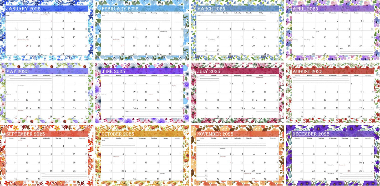 2025 Photo Frame Wall Spiral-bound Calendar (Add Your Own Photos) - 12 Months Desktop/Wall Calendar/Planner - (Edition #12)