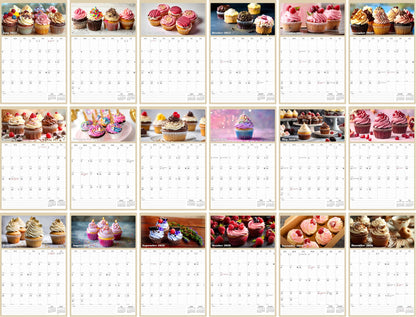 2025 - 2026 Wall Calendar Spiral-bound Twin - 18 Months (Cupcakes) 11" x 17"