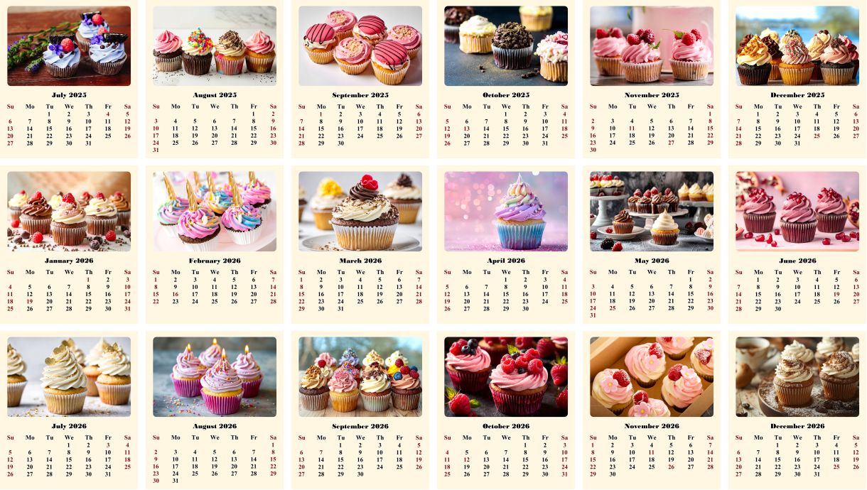 2025-2026 CD-Style Desk Calendar 18 Months Calendar (Cupcakes)
