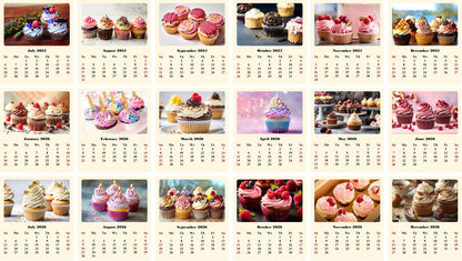 2025-2026 CD-Style Desk Calendar 18 Months Calendar (Cupcakes)
