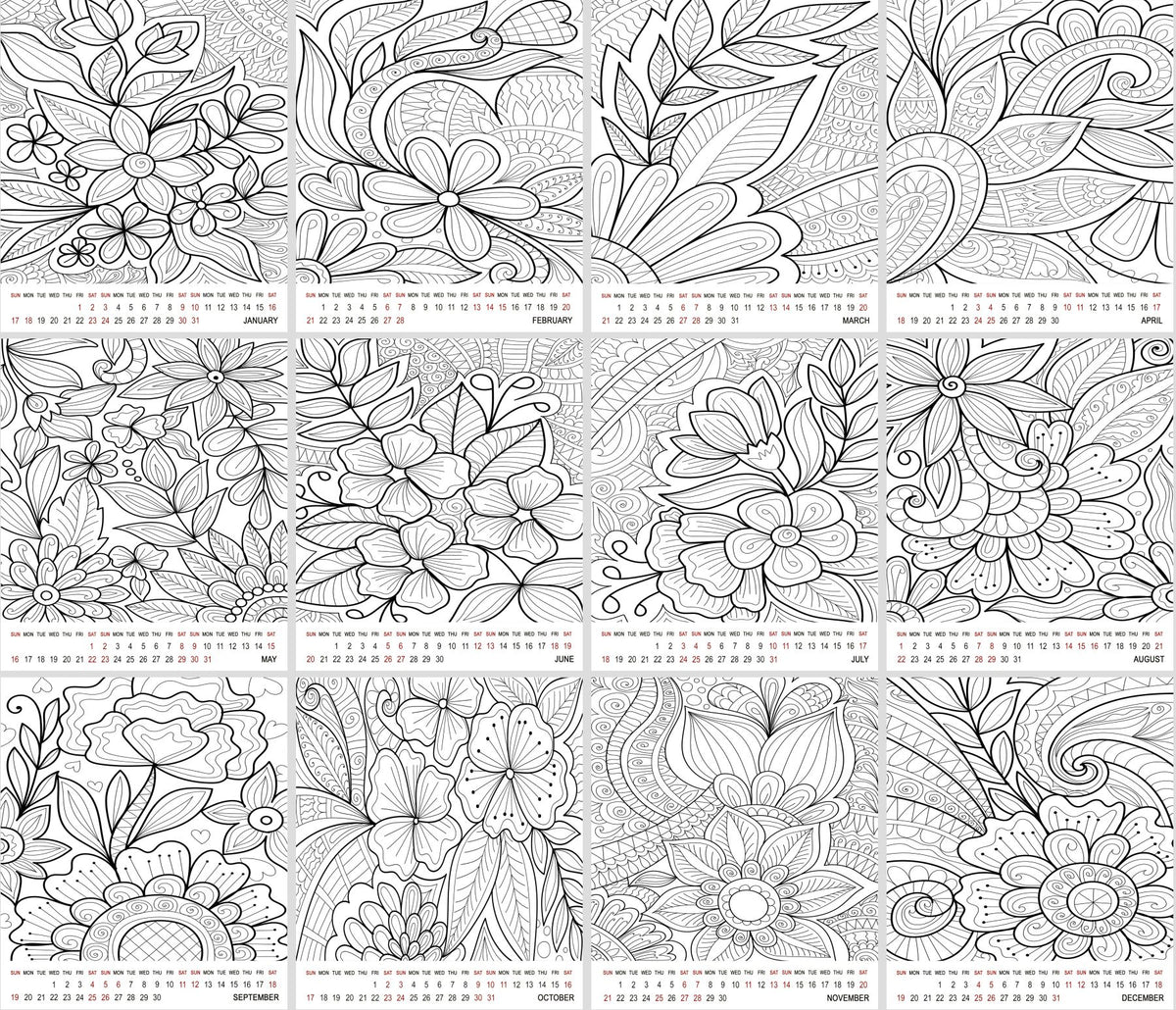 2027-12 Months Desk Coloring Calendar Desktop Planner with To-Do List (Flowers)
