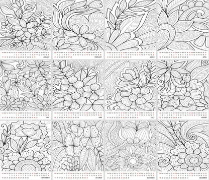 2027-12 Months Desk Coloring Calendar Desktop Planner with To-Do List (Flowers)