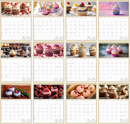 2027 Calendar Magnetic Peel & Stick 12 Months 8.5" x 11" Cupcakes
