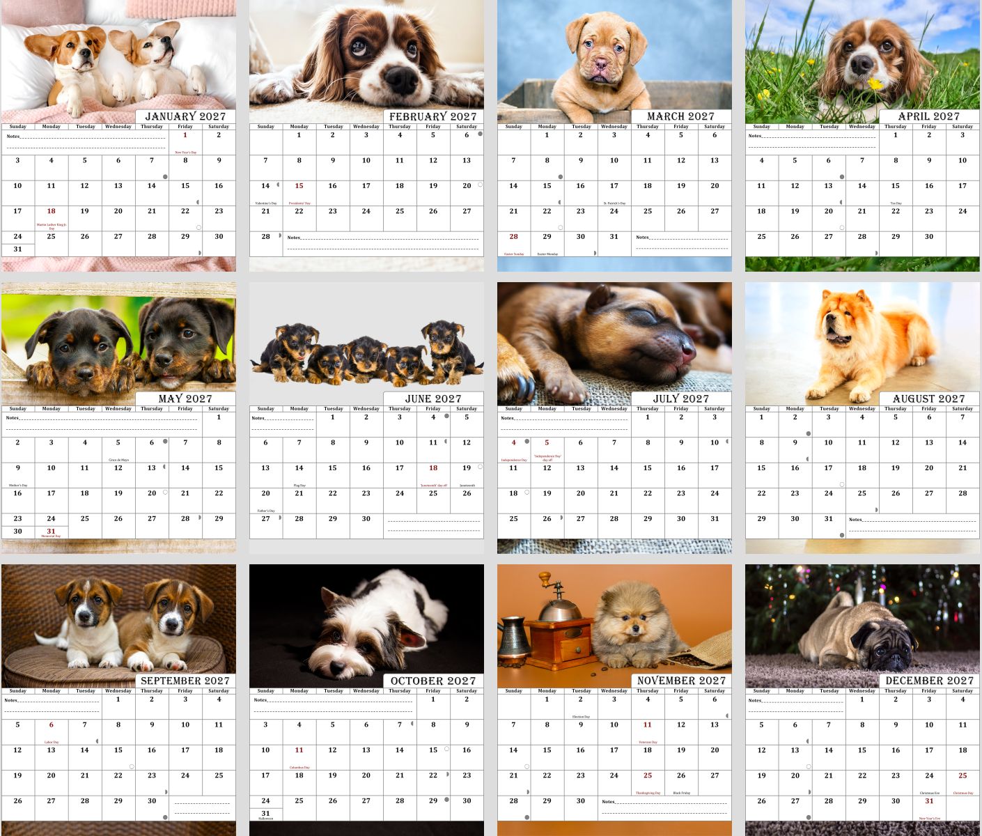 2027 CD-Style Desk Calendar 12 Months Calendar (Dogs)