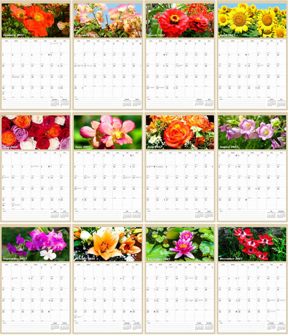 2027 Wall Calendar Spiral-bound Twin-Wire Binding - 12 Months Planner - Large Ruled Blocks with Julian Dates - (Flowers)