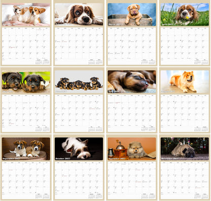 2027 Wall Calendar Spiral-bound Twin-Wire Binding - 12 Months Planner - Large Ruled Blocks with Julian Dates - (Dogs)